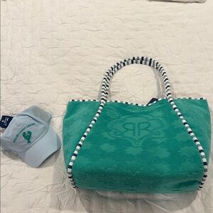 NWT ROLLER RABBIT COMBO :) hat and bag Striped Handle Green Tote Bag
